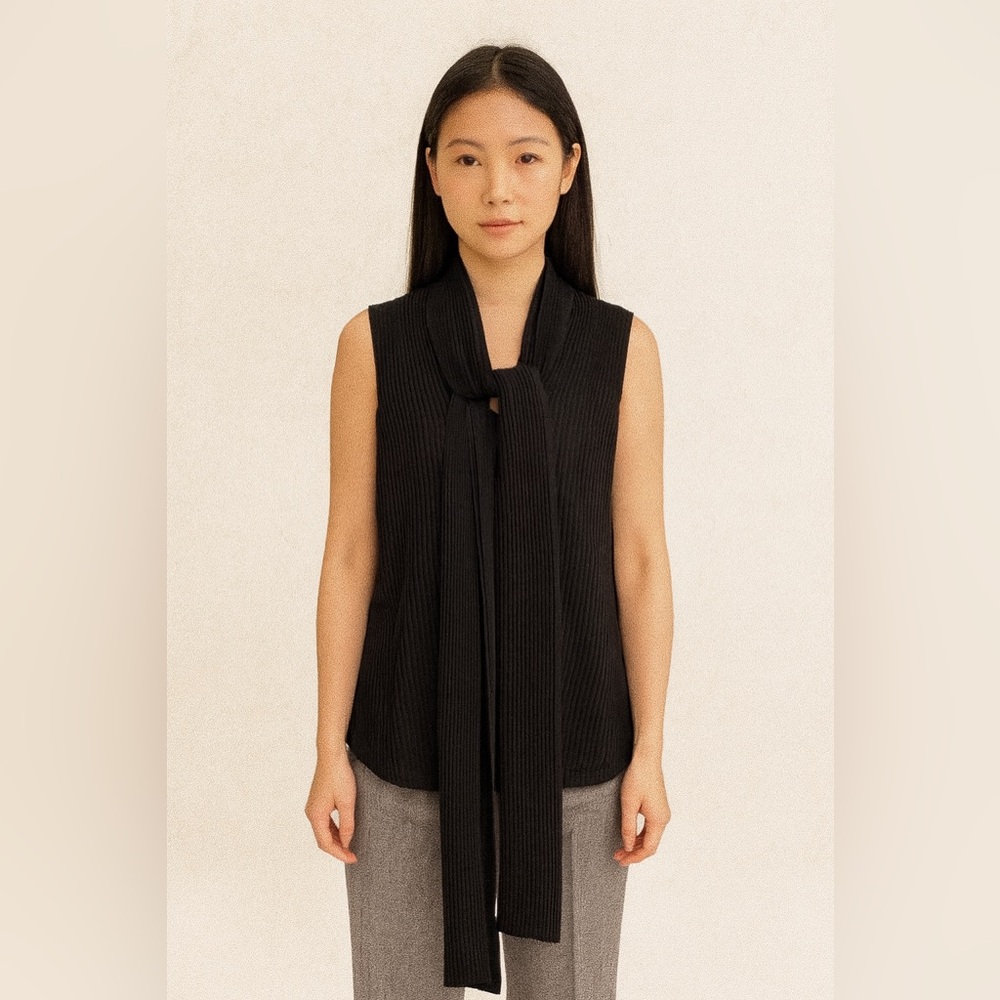 Givenchy black silk scarf collar draped blouse size 38